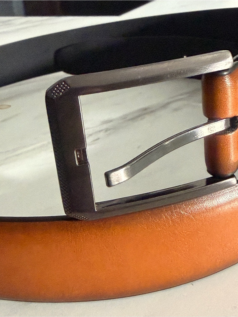 Vegan Leather Belt with Brushed Metal Buckle - Picture 3 of 6